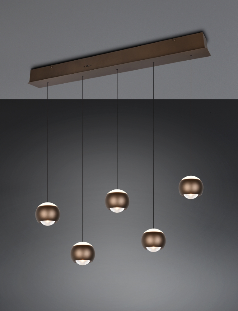 Trio 5-lichts led hanglampOrbit eettafel - platinum bruin - 344410547